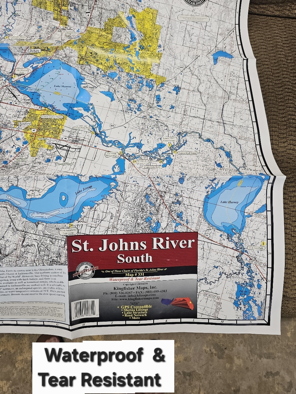 KINGFISHER Map #331 Florida ST. JOHNS RIVER SOUTH Waterproof TEAR RESISTANT